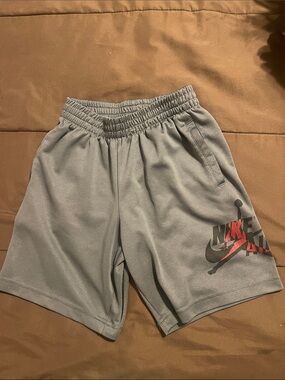 Jordan boys  Light Gray Athletic Shorts with Black and Red Logo